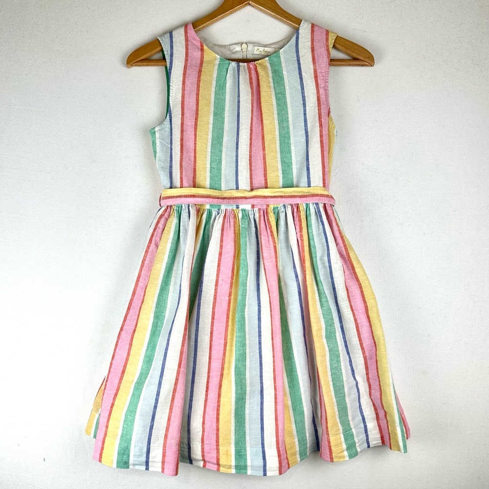 Mini Boden Rainbow Stripe Linen Blend Sleeveless Dress